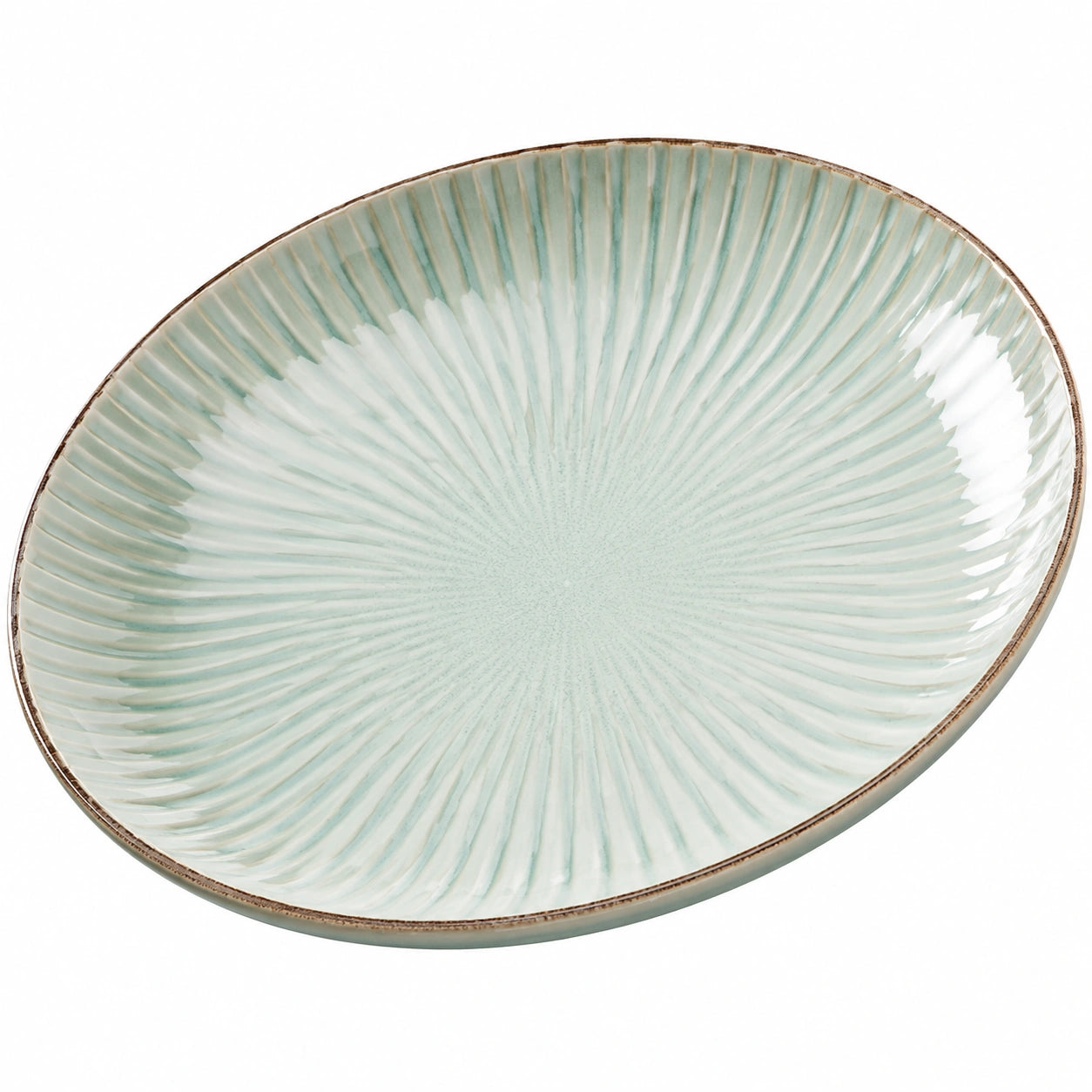 Assiette ovale en céramique vert clair 28 cm