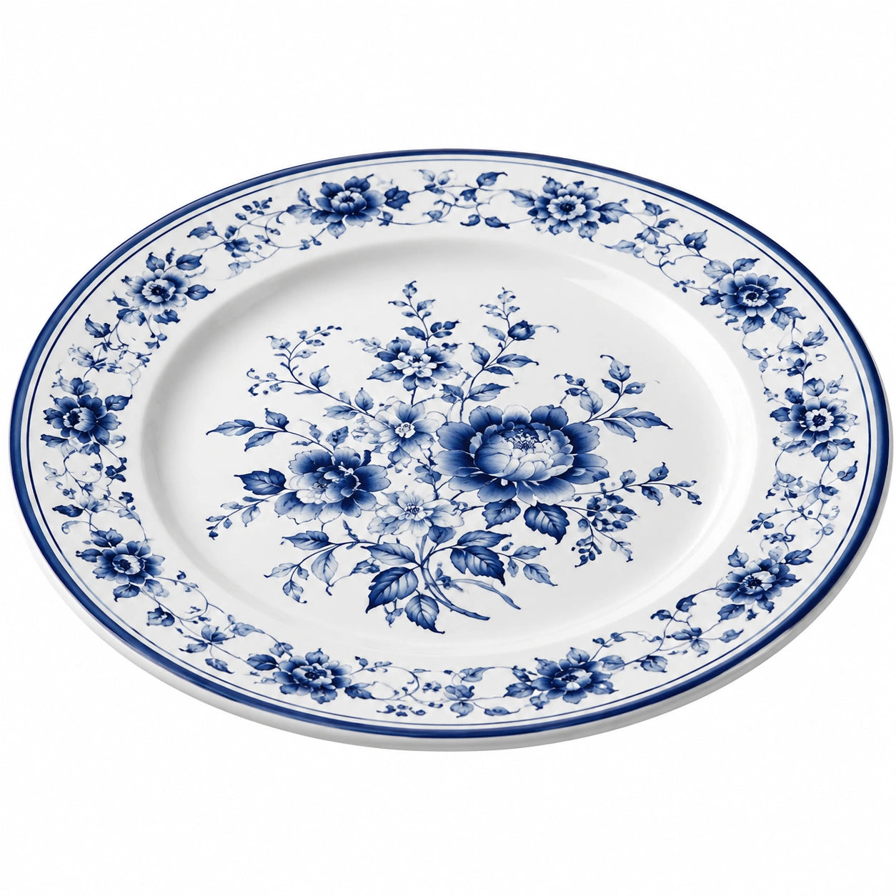 Assiette en porcelaine 28 cm à motif floral bleu