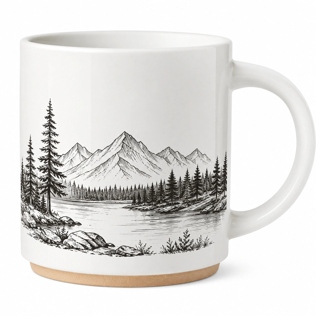 Tasse en Céramique avec Design Montagne Noir et Blanc 350ml