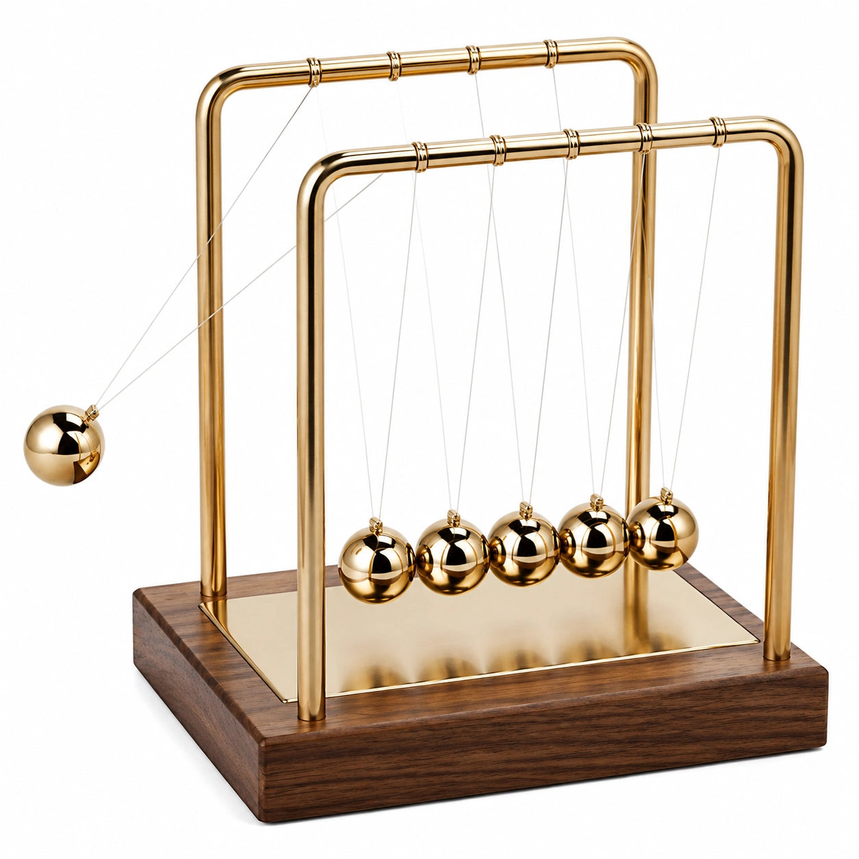 Pendule de Newton Doré avec Base en Bois