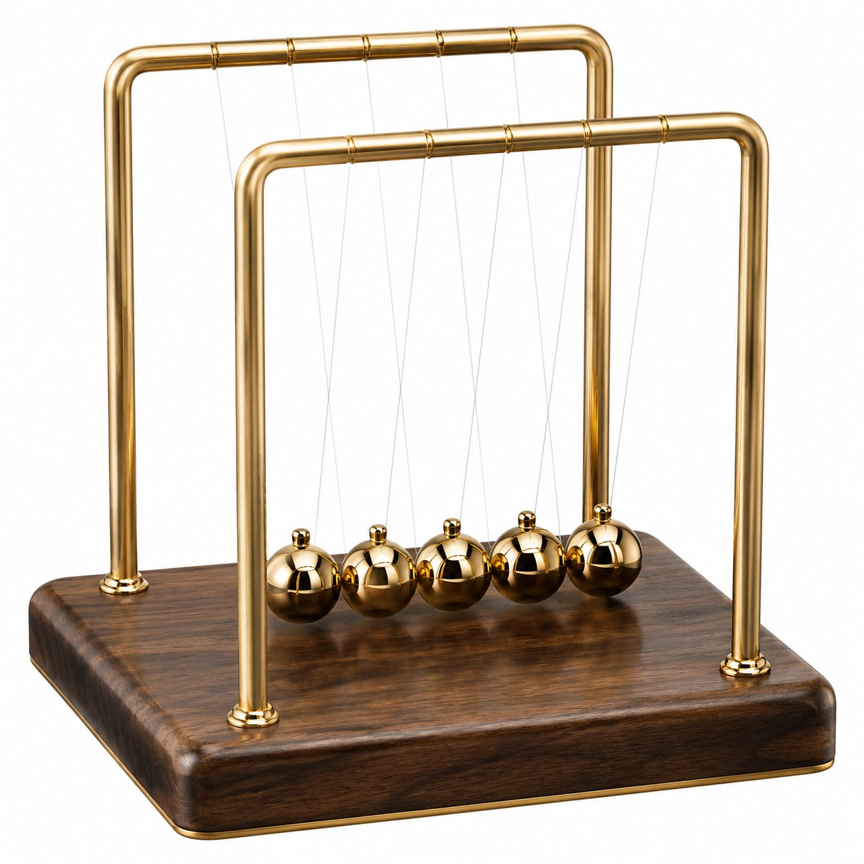 Pendule de Newton Dorée à Six Boules avec Base en Bois