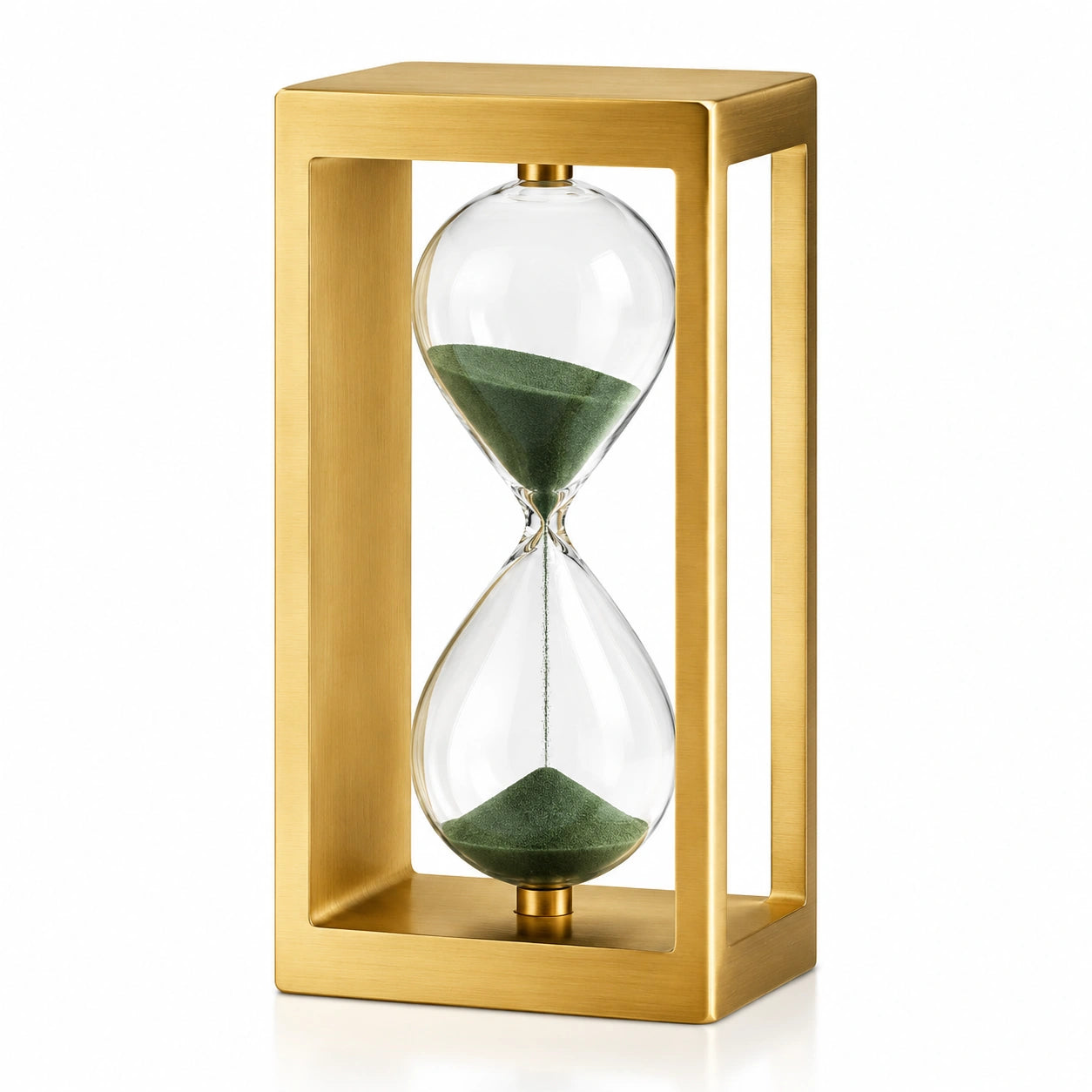 Sablier Décoratif en Métal Doré avec Sable Vert