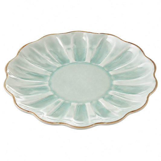 Assiette en céramique vert clair bord ondulé 28 cm