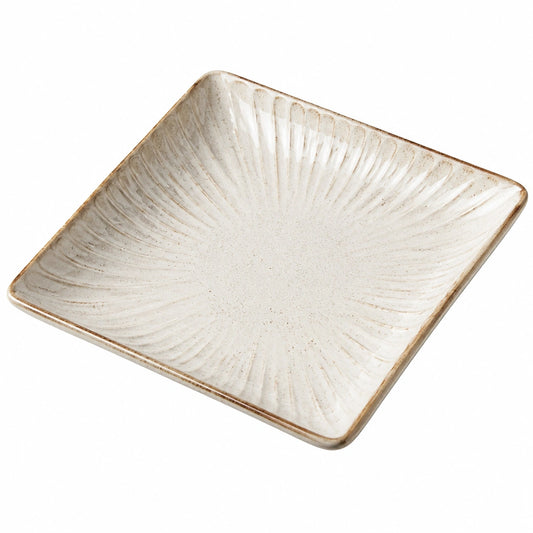 Assiette Carrée en Céramique Crème Texturée 20x20 cm