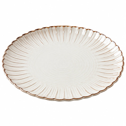 Assiette à dessert ronde blanche avec bordure marron