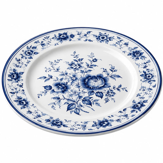 Assiette en porcelaine 28 cm à motif floral bleu
