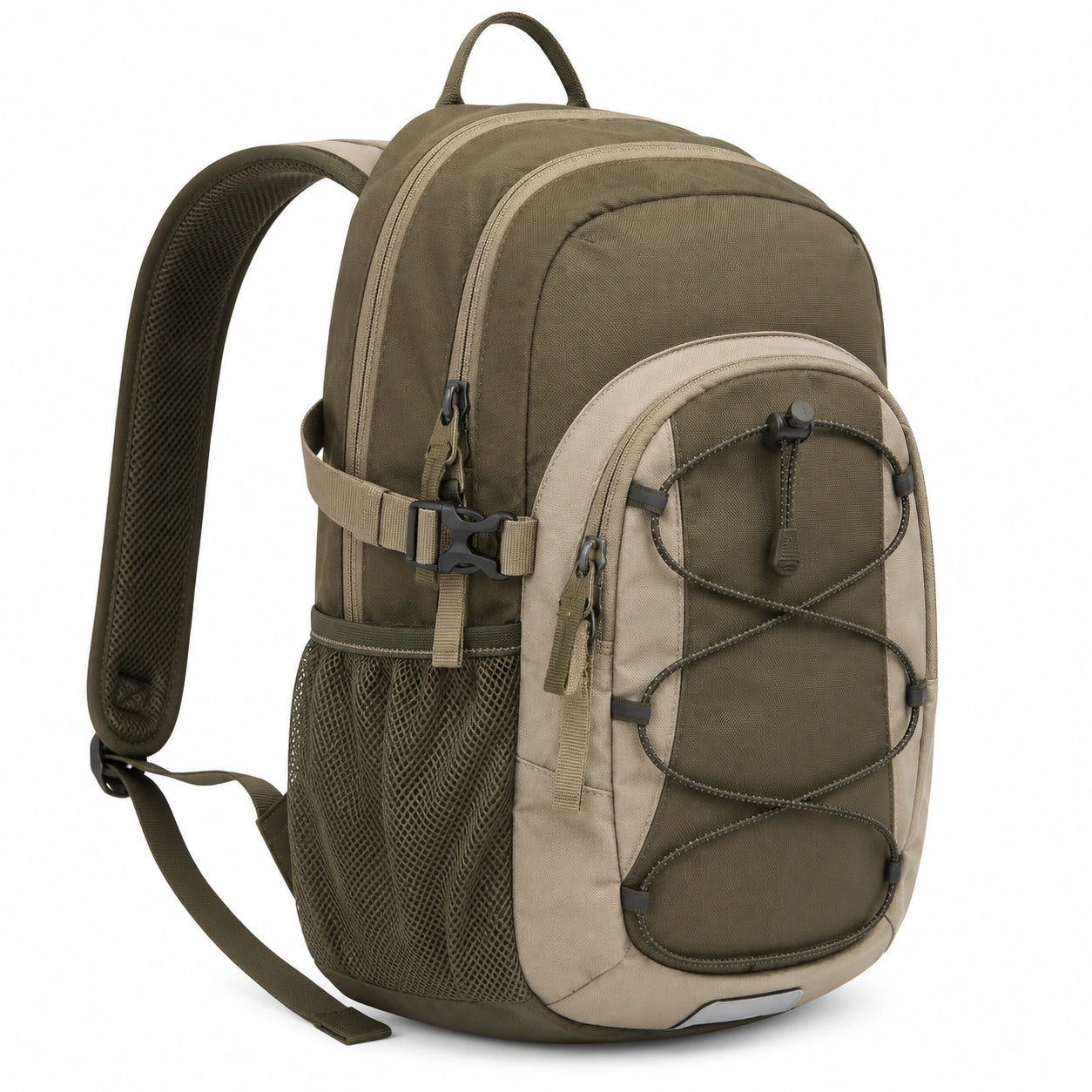 Sac à dos de randonnée 30L kaki et beige avec compartiments multiples