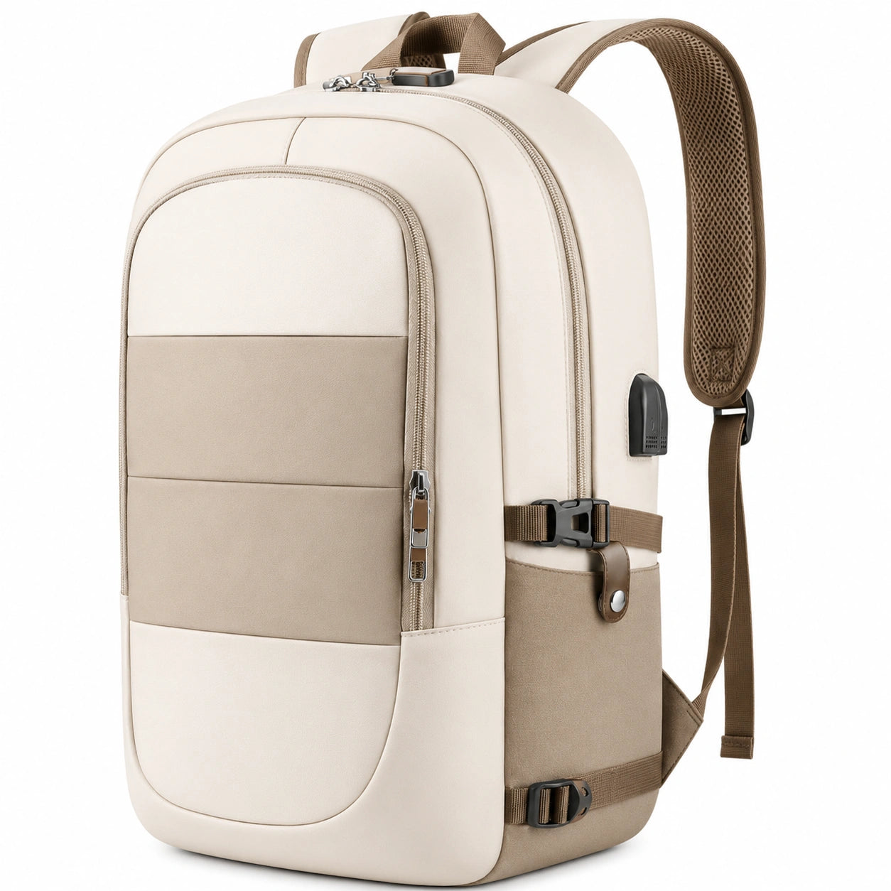 Sac à dos pour ordinateur 15 pouces beige et marron avec port USB