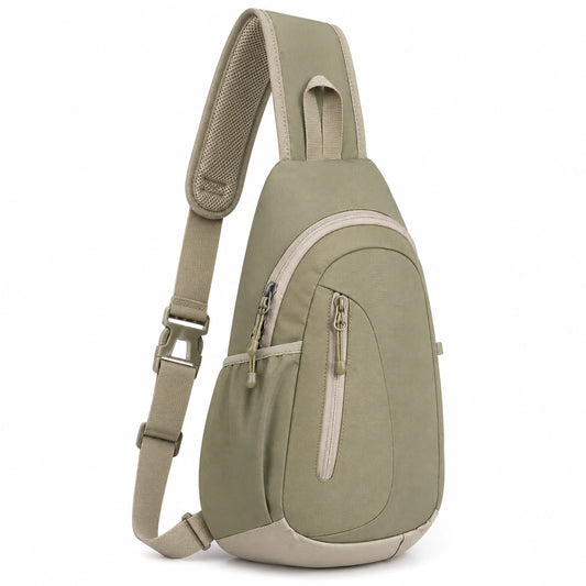 Sac à bandoulière unisexe compact vert avec poches multiples