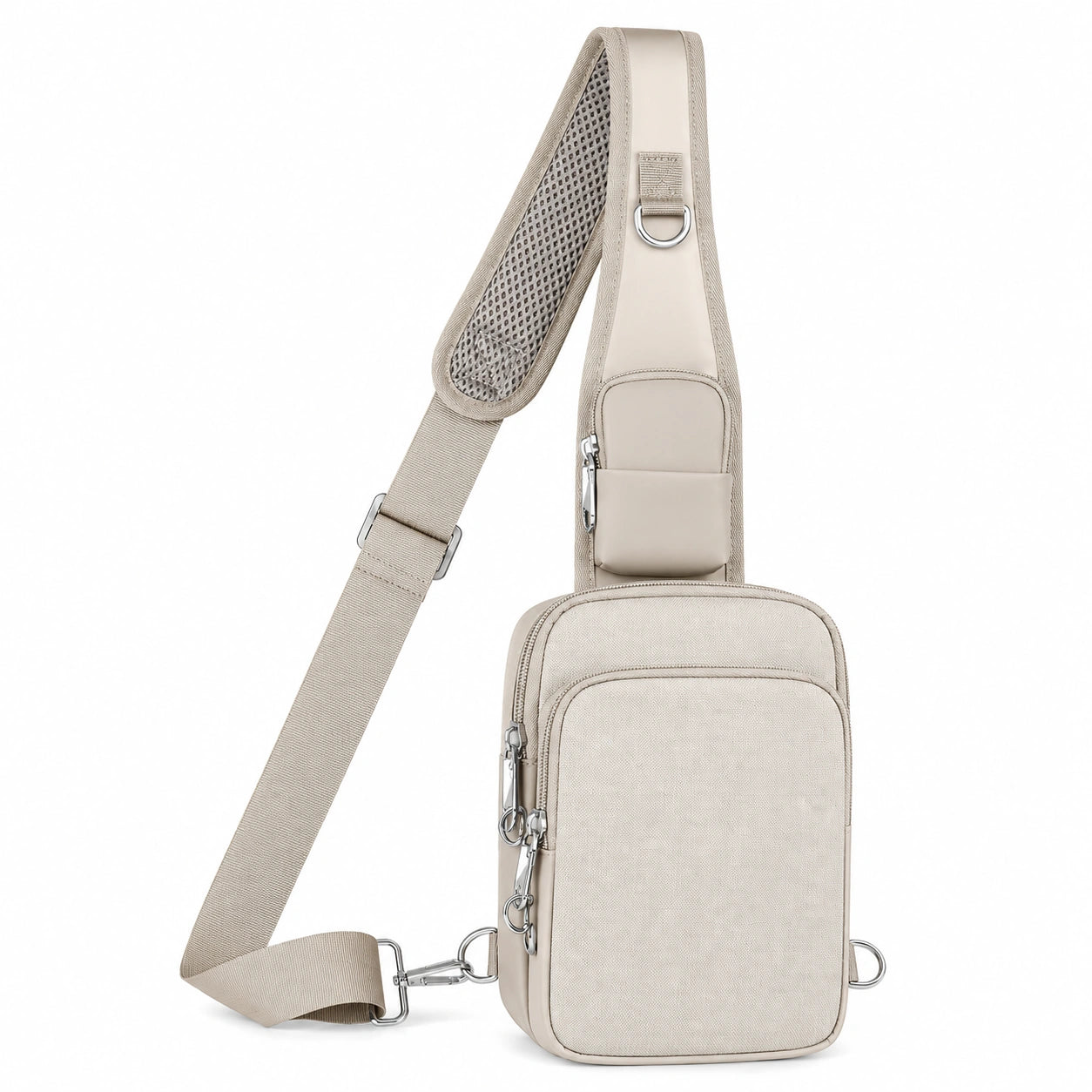 Sacoche bandoulière beige unisexe avec multiples poches