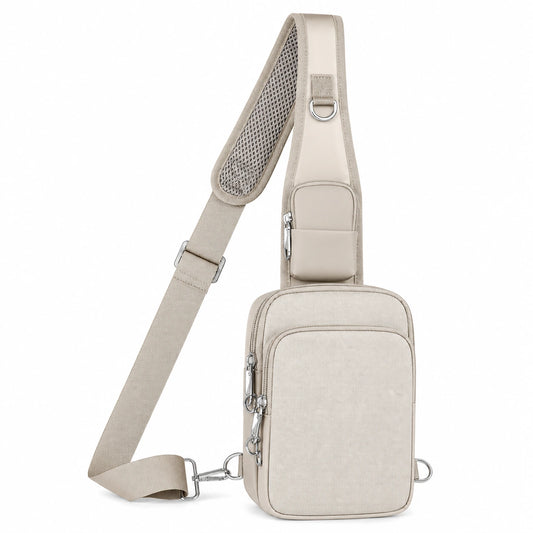 Sacoche bandoulière beige unisexe avec multiples poches
