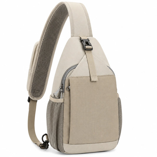 Sac à bandoulière unisexe beige avec poches multiples