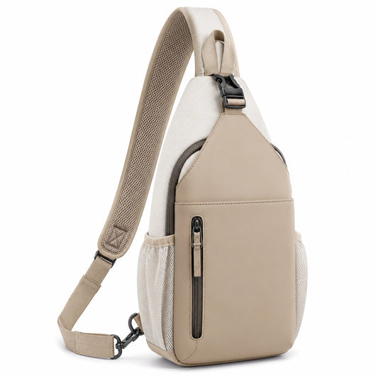 Sac à Bandoulière Beige avec Poches Multiples, Bretelles Ajustables