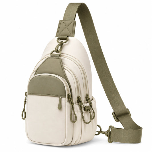 Sacoche à bandoulière ergonomique beige et kaki pour usage quotidien
