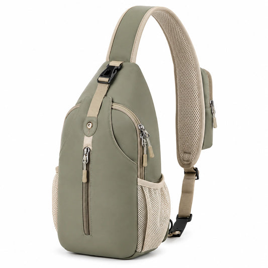 Sac bandoulière kaki avec poches filet et sangle ajustable