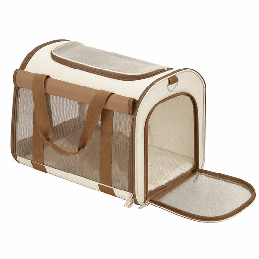 Sac de transport pliable pour animaux de compagnie beige et marron