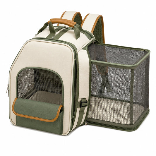 Sac à dos pour animaux avec extension pliable vert et crème