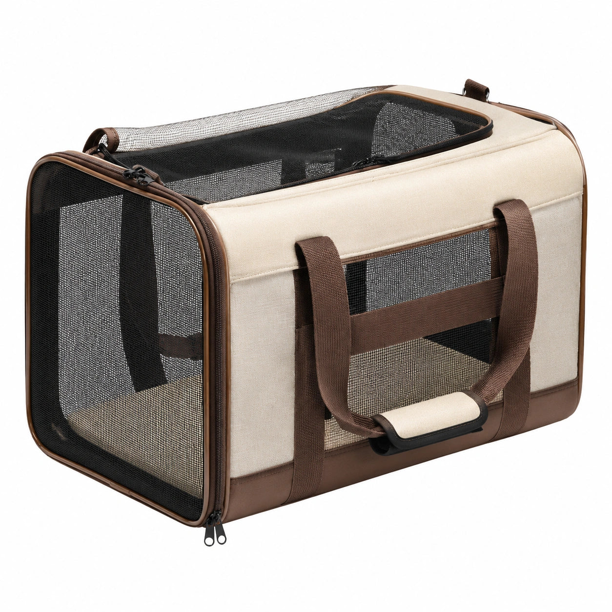 Sac de transport pour animaux beige et marron avec maille respirante