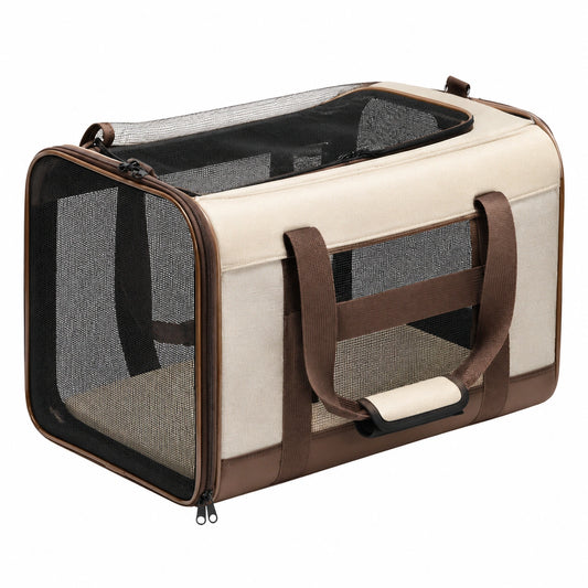 Sac de transport pour animaux beige et marron avec maille respirante