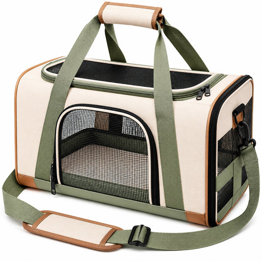 Sac de Transport pour Animaux avec Maille Aérée 45cm Beige et Vert