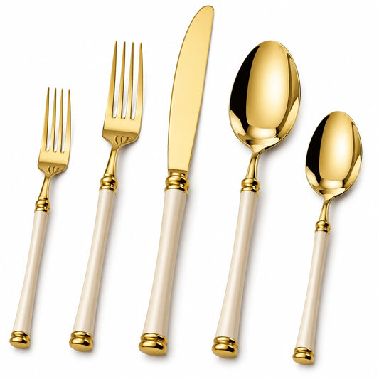 Service de Couverts en Or et Ivoire - Set de 5 Pièces