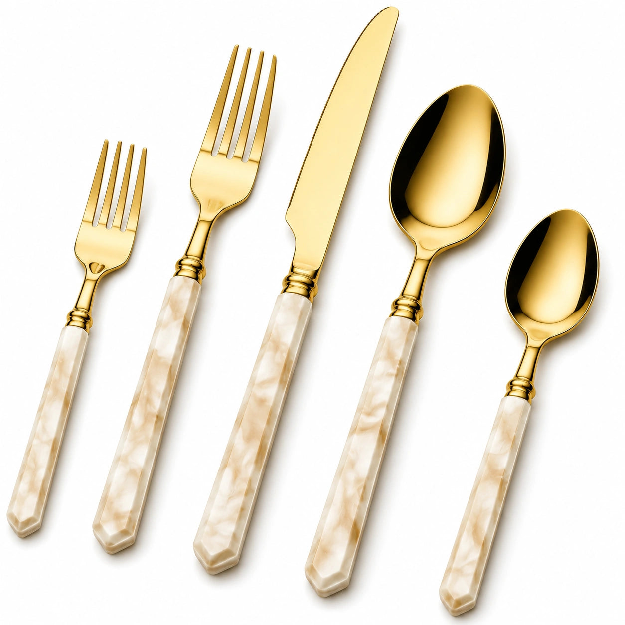 Ensemble de Couverts Dorés avec Manche en Nacre pour Dîner Élégant
