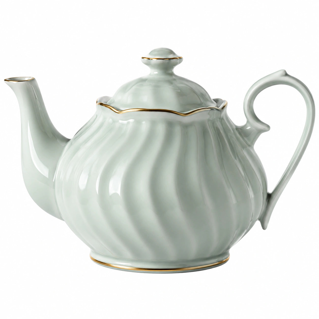 Théière en porcelaine vert pâle avec bordure dorée, 1000 ml