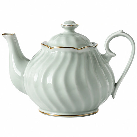 Théière en porcelaine vert pâle avec bordure dorée, 1000 ml
