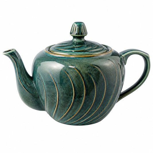 Théière en céramique 1200ml design ondulé vert