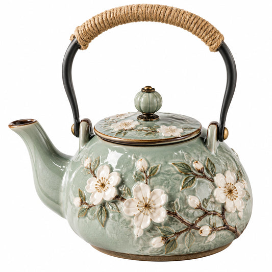 Théière en céramique florale vert menthe 800ml