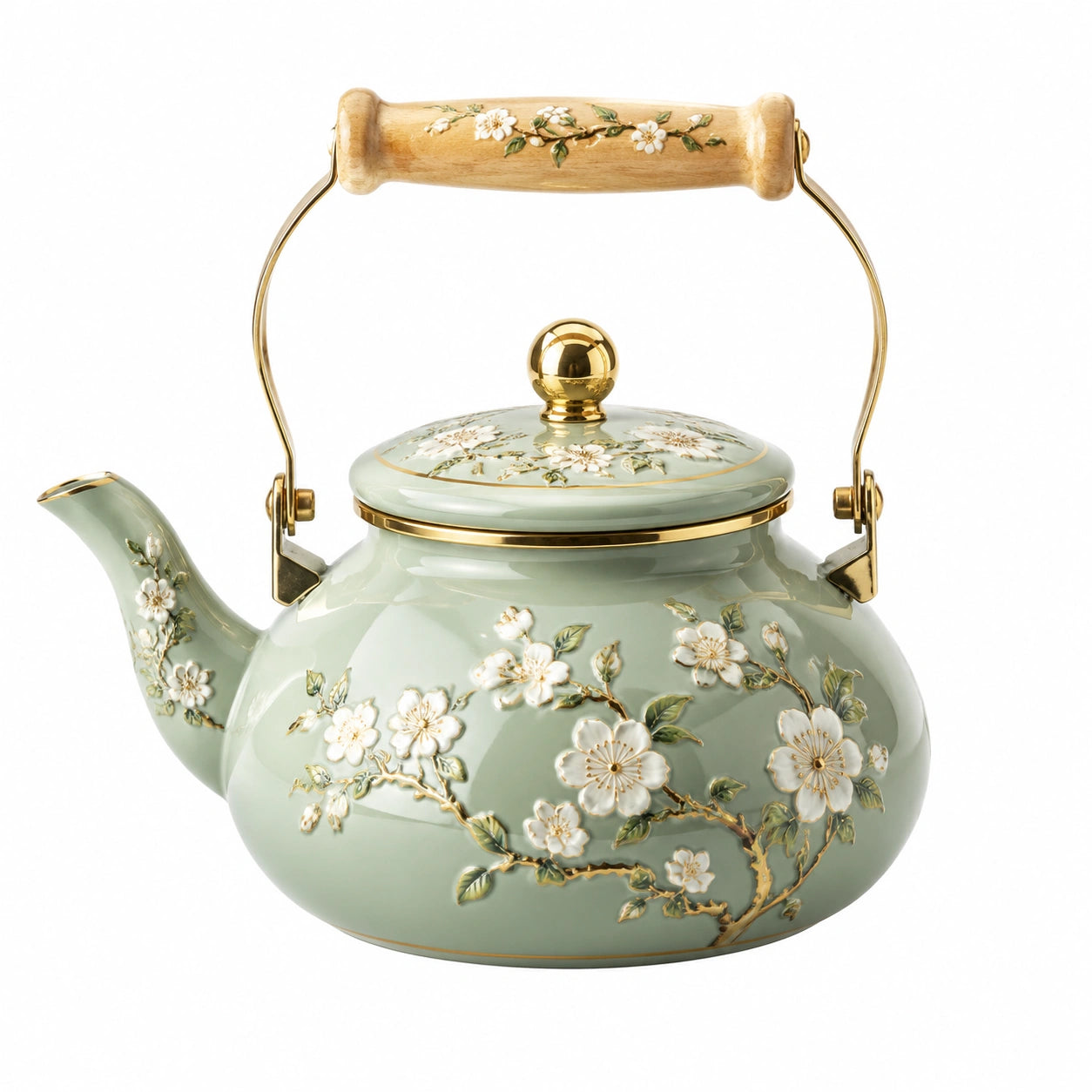 Théière en porcelaine verte avec motif floral 1200ml