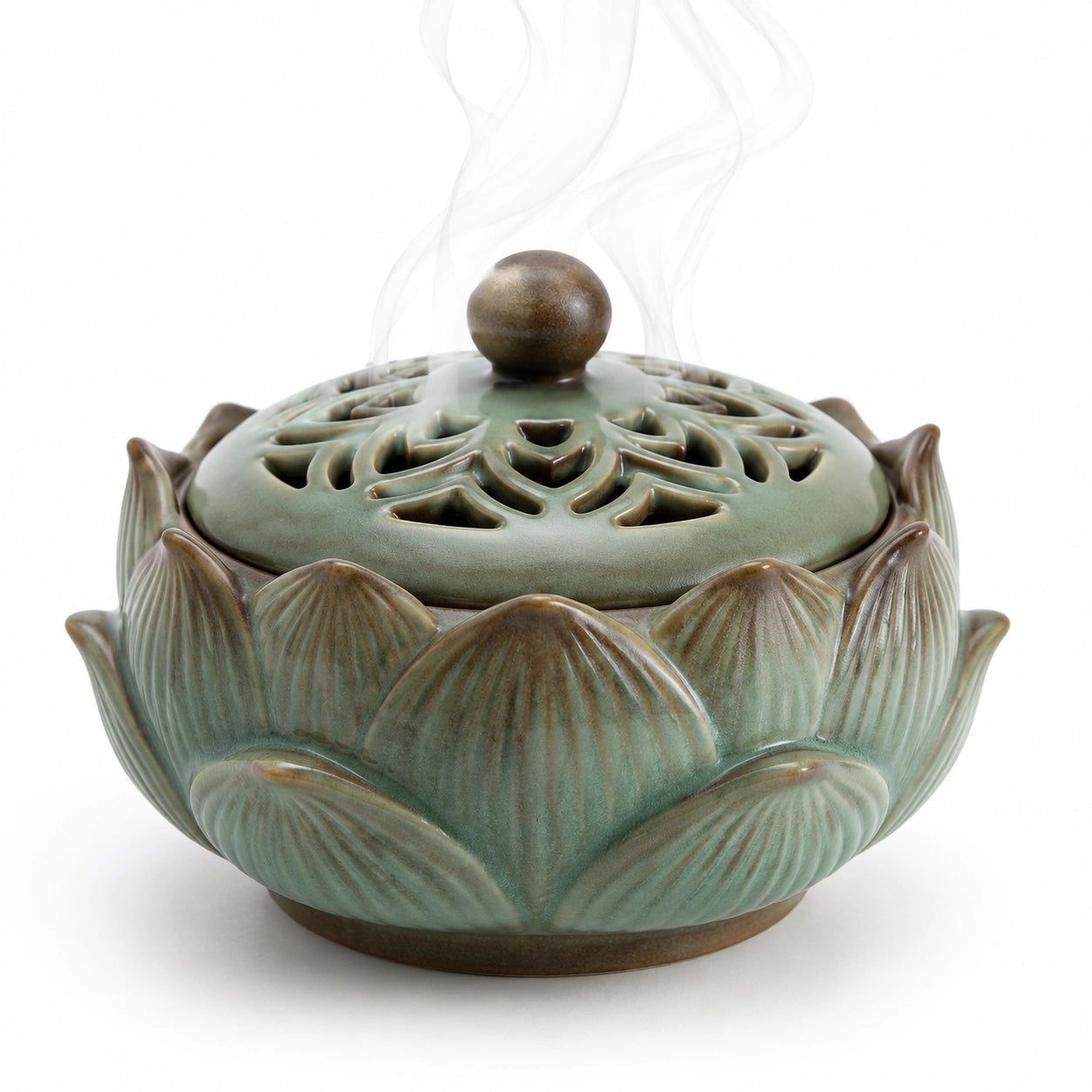 Brûleur d'encens en céramique lotus vert