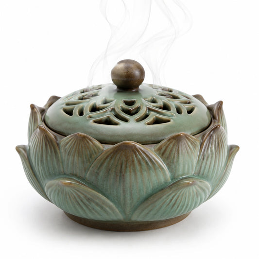 Brûleur d'encens en céramique lotus vert