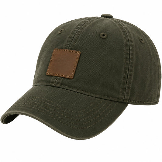 Casquette unisexe avec écusson en cuir, réglable, vert olive