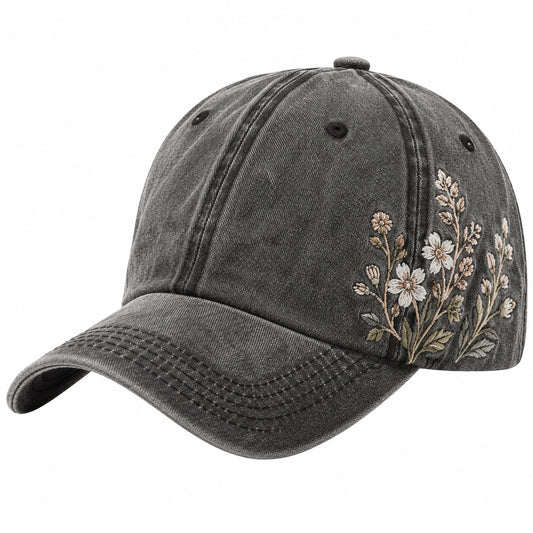 Casquette Noire Brodée avec Motif Floral