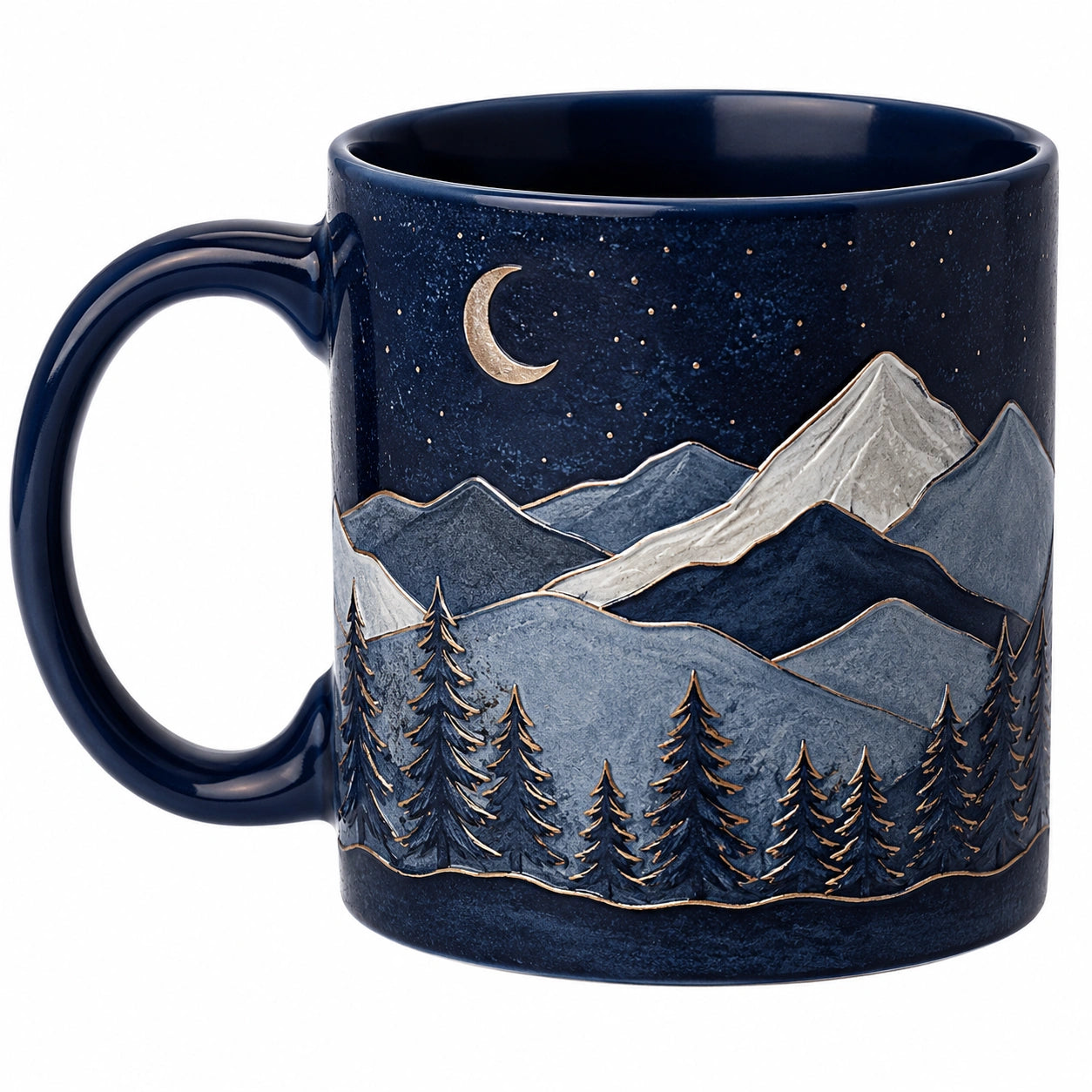 Tasse en céramique design montagne bleu nuit argent