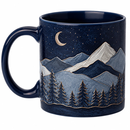 Tasse en céramique design montagne bleu nuit argent