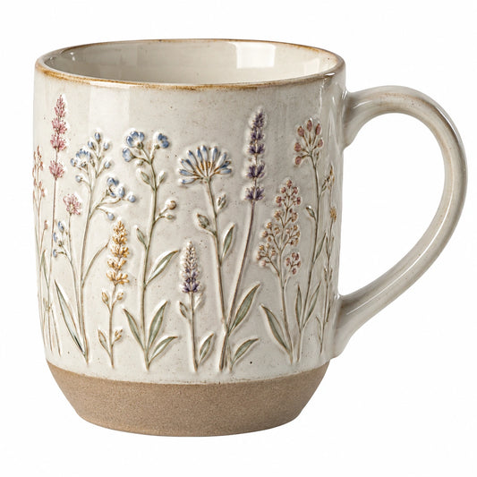 Tasse en Céramique à Motif Floral 350 ml Blanc Multicolore