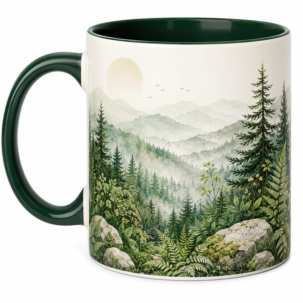 Mug en céramique motif forêt et montagnes 350ml Vert