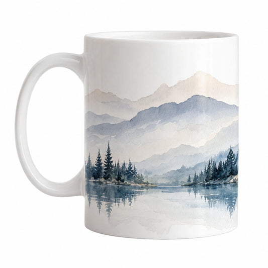 Tasse en Céramique Motif Paysage de Montagne Aquarelle 350 ml