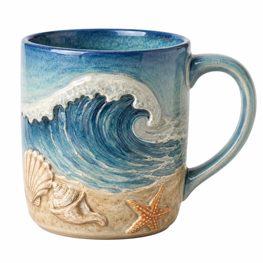 Tasse en céramique à relief océan bleu 350ml