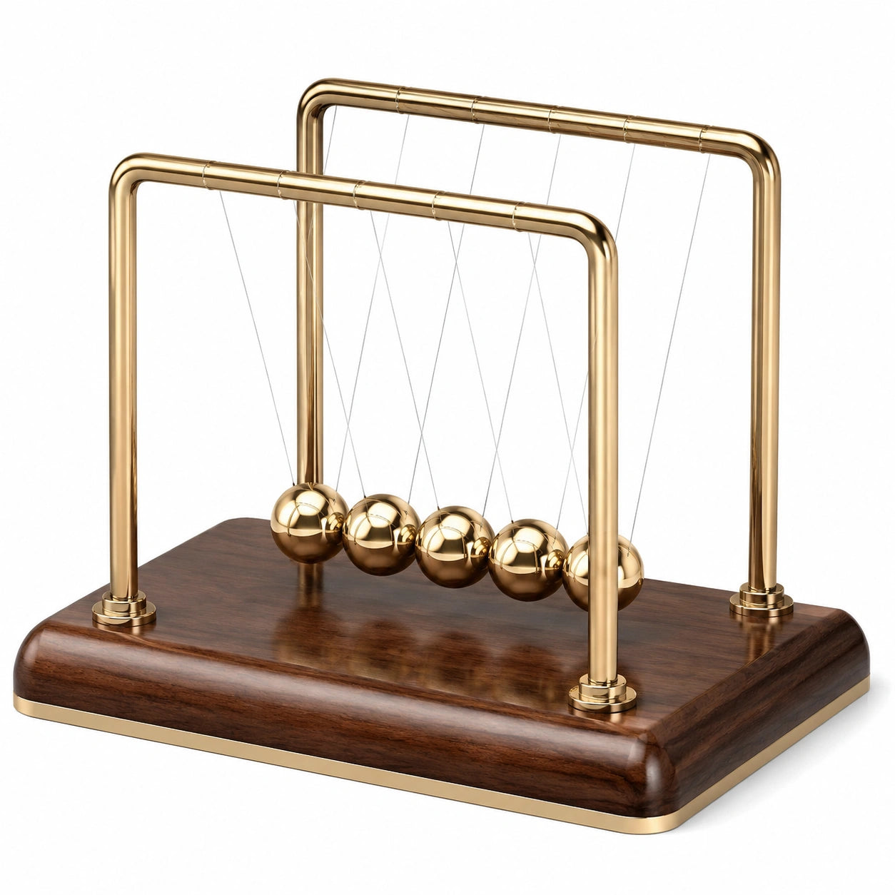 Pendule de Newton en Or avec Base en Bois