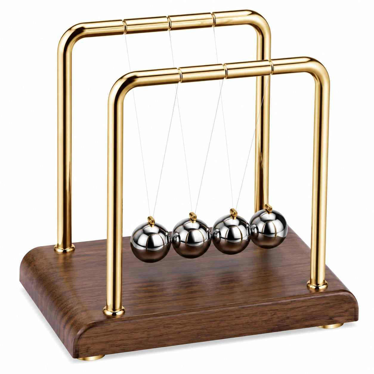 Pendule de Newton de Bureau Or et Argent avec Base en Bois