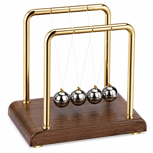 Pendule de Newton de Bureau Or et Argent avec Base en Bois
