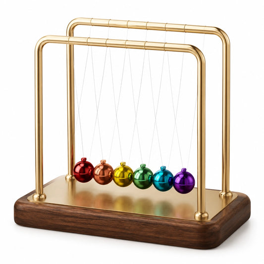 Pendule de Newton Arc-en-Ciel avec Base en Bois