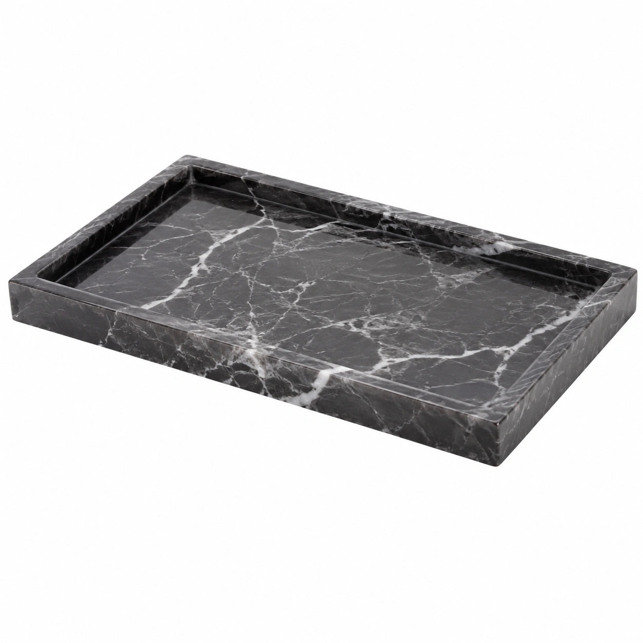 Plateau Rectangulaire en Marbre Noir Épuré