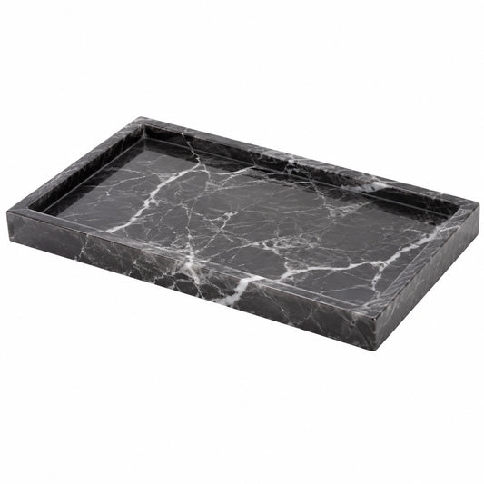 Plateau Rectangulaire en Marbre Noir Épuré