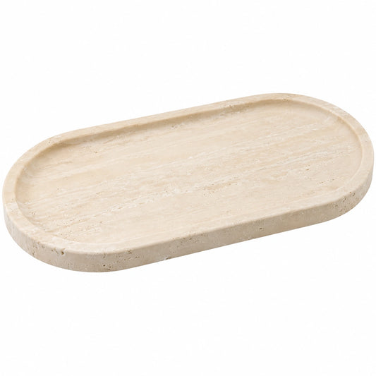 Plateau ovale en travertin beige 30x15 cm