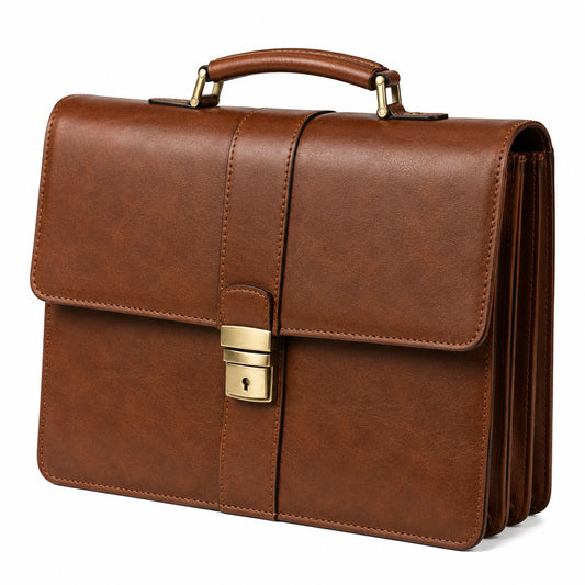 Porte-documents en cuir marron avec serrure à clé pour homme