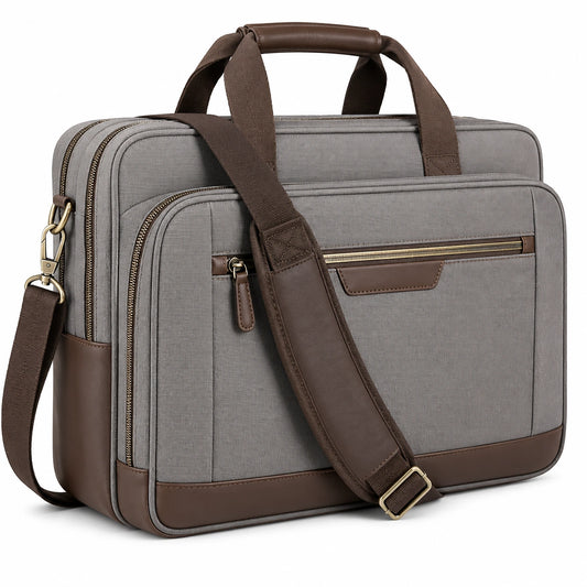 Sacoche pour ordinateur portable en gris et marron avec bandoulière amovible